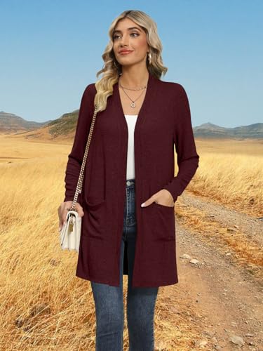 Image of DB MOON Womens Long Cardigan 2026 Fall Lightweight Long Sleeve Open Front Sweater with Pockets