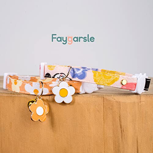 2 Pack Cotton Breakaway Cat Collars With Bell Flower Charms Pink Orange Cat Collar For Female Girl Cats Male Boy Cats #TOP3