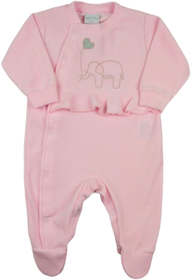 Macacão Bebê Menina em Plush Ano Zero – Bordado de Elefantinho com Coração