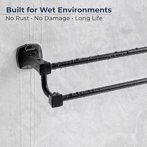 Image of Plantex Dual Towel Rod for Bathroom /Space Aluminium Towel Hanger /24inch Towel Holder /Bathroom Accessories - Pack of 1 (Powder Coated Black)