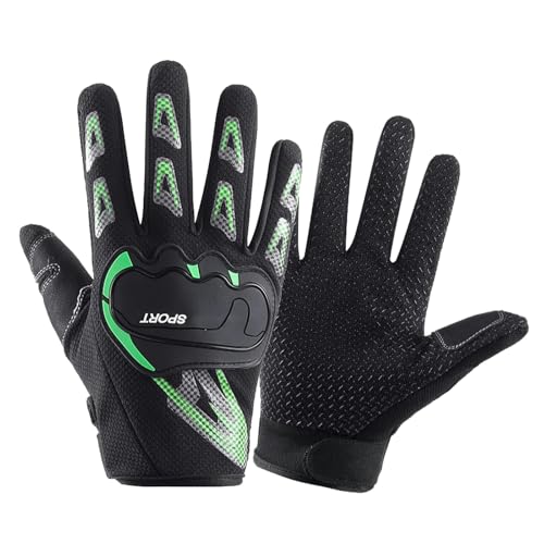 keynoyin Men's and Women's Outdoor All-Finger Anti-Slip Sports Gloves, Shock-Resistant Driving Fitness Cycling gloves-Q9075 Black and Green-One Size fits All