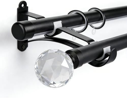 Wall Mounted Double Curtain Rod 28mm Aluminum Alloy with Decorative Ball Finials, Heavy Duty Silent Rings for Layered Curtains in Living Room & Bedroom (210CM)