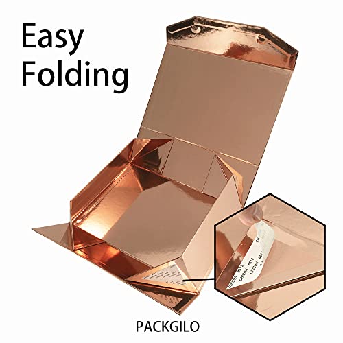 Packgilo 2 Rose Gold Large Gift Box With Lid 13X9X4 Inches, Bridesmaid Proposal Box, Hard Collapsible Gift Box With Magnetic Closure, Groomsman Box Reusable Gift Box For Clothes (Glossy Rose Gold) #TOP2