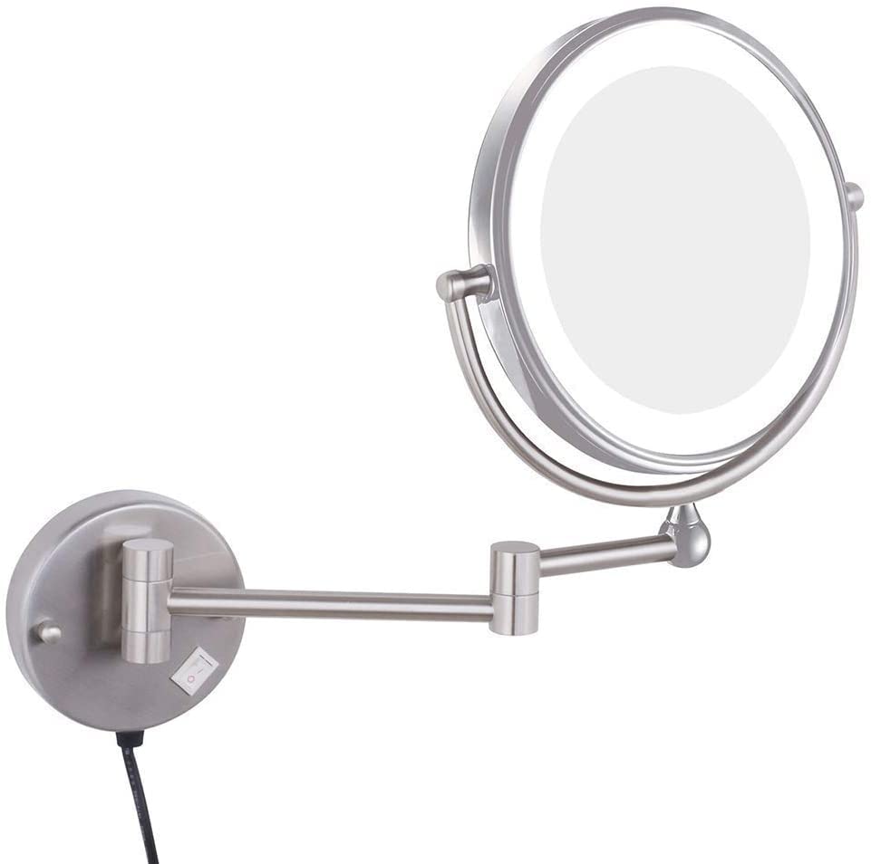 Miroir de maquillage LED mural pliant 5X rond et extensible pour salle de bain