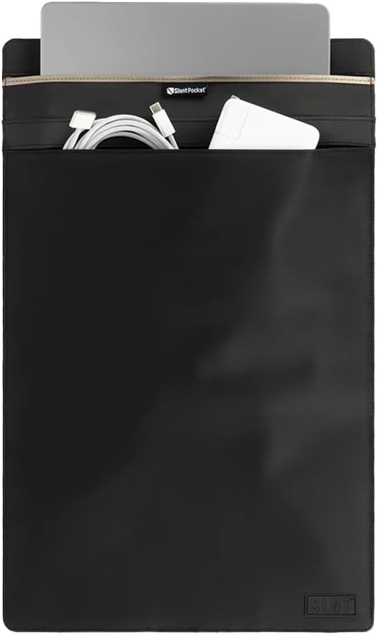 SLNT Weatherproof Nylon Faraday Bag with Silent Pocket - Signal Blocking Device Vertical Sleeve for 15" Laptops & Tablets - Blocks RFID, WiFi, Bluetooth, NFC, Cellular, GPS, EMF (Black Nylon, 15 in)