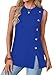 Vrtige Women's Summer Sleeveless Tank Top Casual Crewneck Button Side Split Tunic Top Shirt Royal Blue X-Large