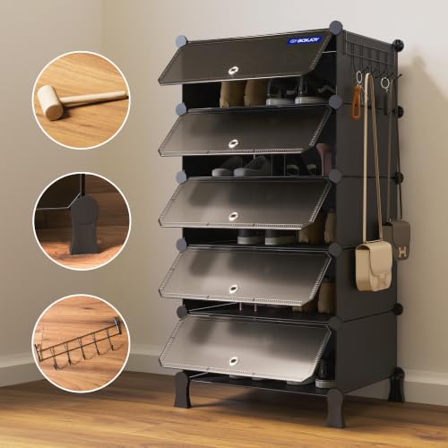 BOXJOY 5 Shelf Black Shoe Rack with 5 Doors - Image 4