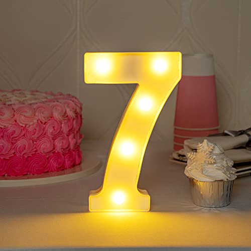 Image of Restaurantware Illumify 7.1 x 1.2 x 8.7 Inch Light Up Number 1 Durable Marquee LED Light - Number 7 Touchproof White Plastic Party Light Keyhole Slot For Parties Weddings Or Special Events