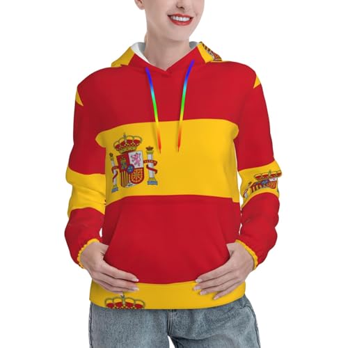 Pull à capuche imprimé drapeau espagnol femme sweat doux stretch avec poche