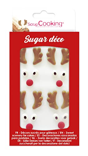 ScrapCooking - Décosucres Têtes de Rennes - Décorations Animaux pour Cupcakes de Noël, Bûches, Pâtisseries, Desserts, Gâteaux - Cake Design - 7038
