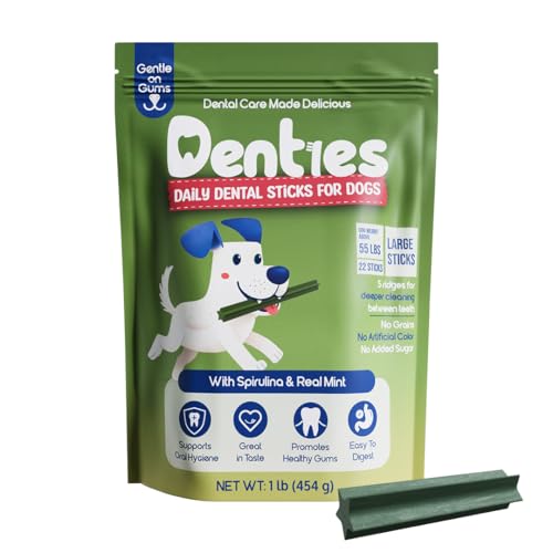 Image of Dental Chews for Dogs-Dental Sticks for Large Dogs(Up to 75lbs), Dog Dental Treat Cleans Teeth, Freshen Breath, Reduce Plaque Tartar, Chicken Spirulina & Mint Recipe, 16 oz Pack, 22 Treats