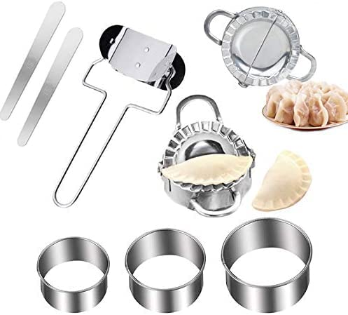 7 Pieces Stainless Steel Dumplings Maker, 2 Dumpling Molds 3 Dumpling Skin Maker Chinese Dumpling Cutter Pie Ravioli Empanadas Press Mold