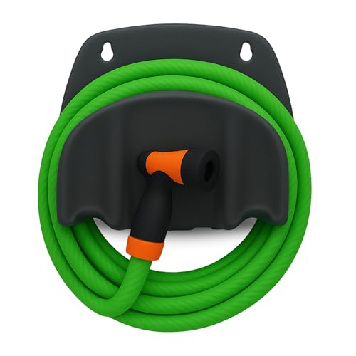 TECHZOCO Soporte para Manguera jardín plástico, Colgador de Manguera de jardín, Porta mangueras para Pared, Organizador Manguera jardín, 25 cm Ancho X 15 cm Alto X 15 cm Fondo, Universal, Negro