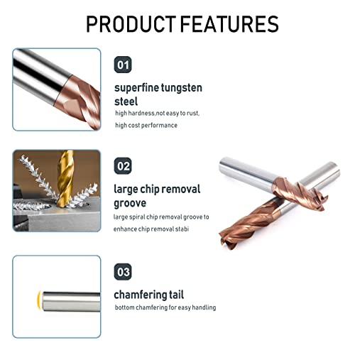 Image of Eagles 5 /32 inch Tungsten Carbide Corner Radius End Mill 4Flute Milling Bit, 25 /64 inch Flute Length, 1-31 /32 inch Overall Length and 5 /32 inch Shank Mill Cutter CNC Tool