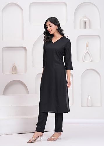 Image of ANILINE Women's Rayon Solid plain v neck kurta Trouser /Pant set