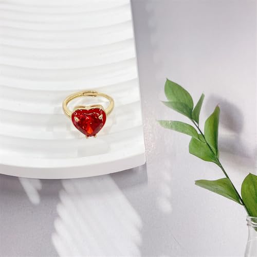 Crystal Red Heart Rings for Women 14k Gold Plated Dainty CZ Cubic Zirconia Enamel Adjustable Stacking Statement Finger Band Ring Comfort Fit Wedding Anniversary Promise Jewelry3