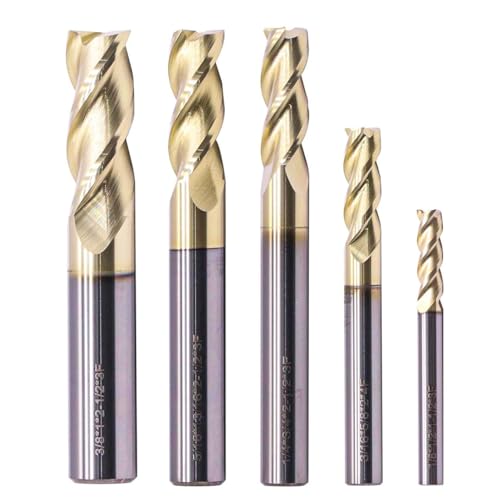BestParts High Performance 5Pcs Solid Carbide End Mills 1/8", 3/16", 1/4", 5/16", 3/8" Set for Aluminum - ZRN Coated, 3 Flute, 37 Degree Helix, HRC55, End Mill Bit Set, CNC Router Bit, Square End