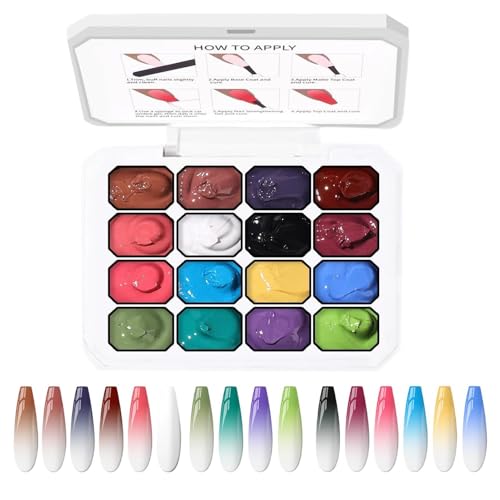 Paleta de pintura en gel de 16 colores para manicura francesa con degradado