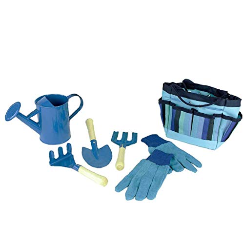 Kids Gardening Tool Set with Gloves Shovel Rake Tote Bag Garden Accessories Outdoor and Learning Toys All in One Kit Blue 1set