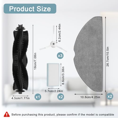 Image of HASTHIP 8Pcs Replenishment Kit, Replacement Parts for ILIFE V20 Robot Vacuum Cleaner, Replacement Accessories with 1 Main Roller Brush, 3 Side Brushes, 2 Mop Cloth, 2 Filters - Cleaning Tools