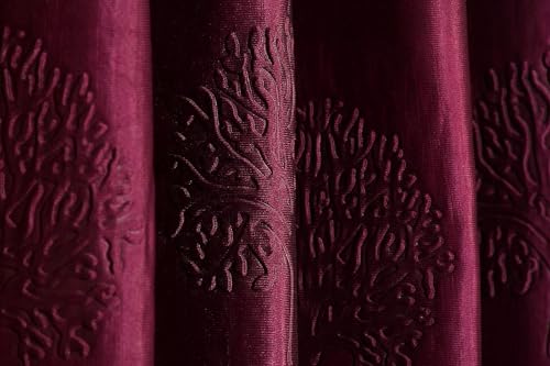Image of Heavy Quality Punch Tree Curtains 5 Feet Long Set of 1 Pcs | Wine Window Curtains for Living Room, Bedroom | Lightweight 5 Feet Long Drapes for Home Decoration