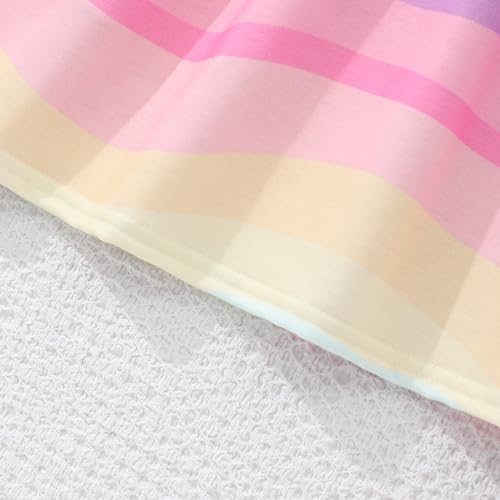 Image of Tkria Toddler Girls Rainbow Dress Striped Fall Dress Cartoon Colourful Long Sleeve Casual Dressy 2-7T