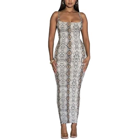 Sumche Women's Snakeskin Maxi Bodycon Dress Cover