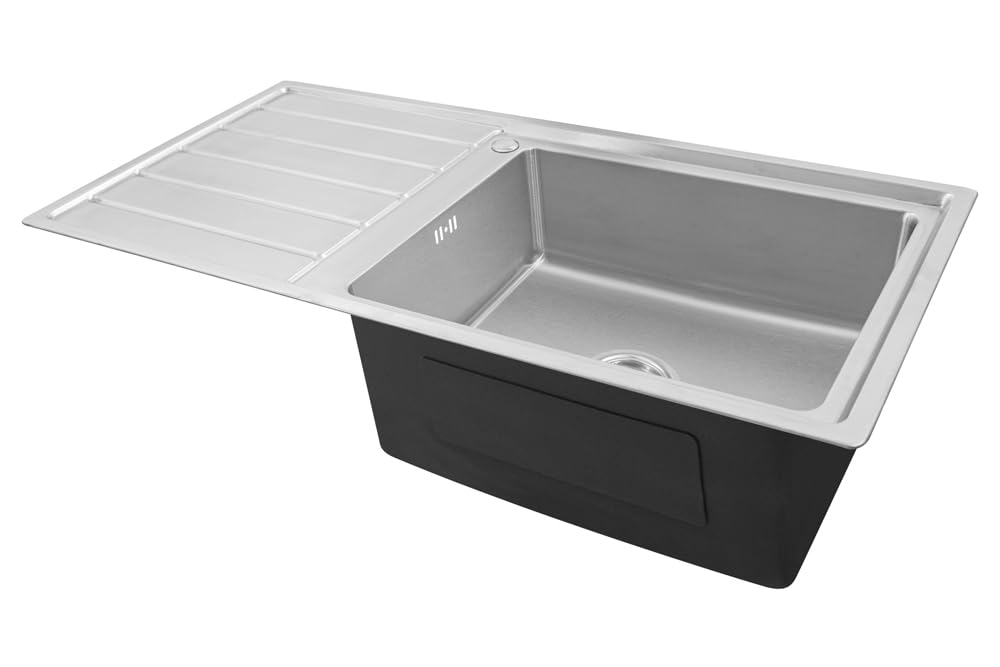Fregadero incorporado de 100 x 50 x 21 cm con gran cuenco, 50 x 40 cm, Fregadero de cocina, Acero inoxidable 304, Grosor del material 0,9 mm, Fregadero cuadrado, 1 cuenco, Escurridor R20