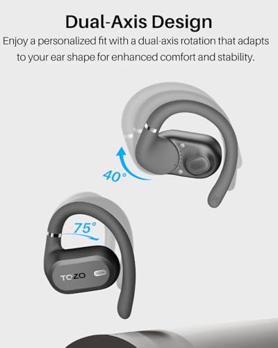 TOZO OpenWear Open-Ear Headphones, AI Translation Earbuds for 164 Languages, Bluetooth 5.4 with Smart Digital Display, Fast Charging, ENC Noise Cancelling Running Headphones for Sports, Office (Black) - Image 6