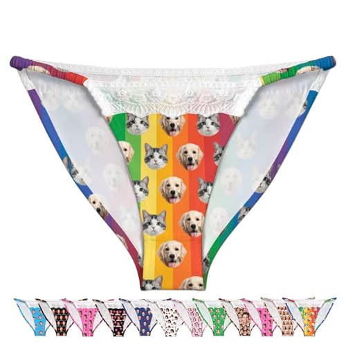 Tangas Personalizadas con Fotos de Rostros, LucBuy Braguita con Encaje Blanco, Tangas con Foto Divertidas de Esposa Esposo, Braguitas de Bikini Novedosas para Regalar en San Valentín Cumpleaños (A166)