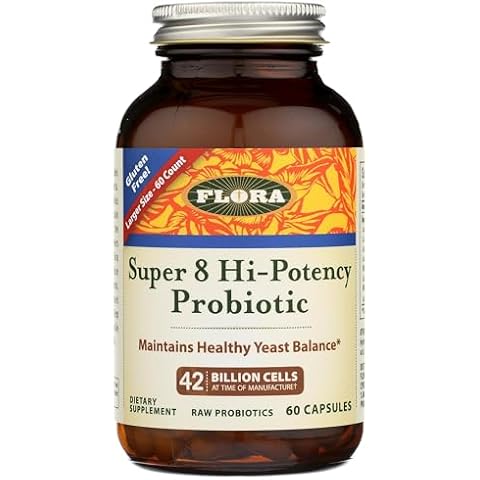 Flora - Super 8 Hi Potency Probiotics 60 Count - Healthy Yeast Balance & Digestive Health - for Men & Women - 42 Billion CFU, Raw, Gluten Free - Up to 2 Month Supply Cover