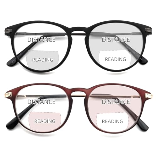 zooxsky 2 Pack Round Bifocal Reading Glasses for Women Men Clear Top Bi-focal Readers Far/Near Dual-use Computer Eyeglasses+2.50