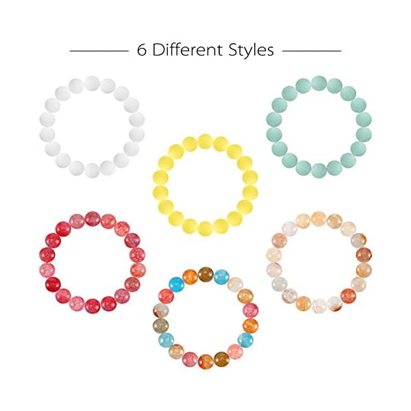 6 Pcs Lava Stone Bead Bracelet, Natural Gemstone Stretchy Bracelets- Aromatherapy Essential Oil Diffuser Healing Chakras Agate Crystal Elastic Lucky Bracelets Gifts for Women Girls