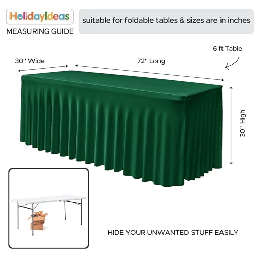 Image of HolidayIdeas 2 Pack Hunter Green Spandex Table Skirt for 6ft Rectangle Desk, 72 Inch Fitted Cover for Christmas Dinner Buffet