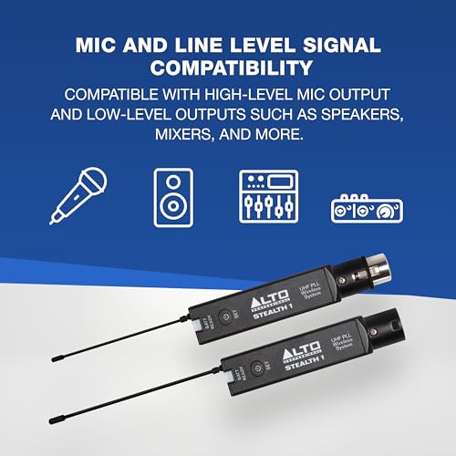ALTO Stealth 1 Mono UHF XLR Wireless Audio System, Transmitter and Receiver for Powered Speakers, Mixers and Dynamic Microphones