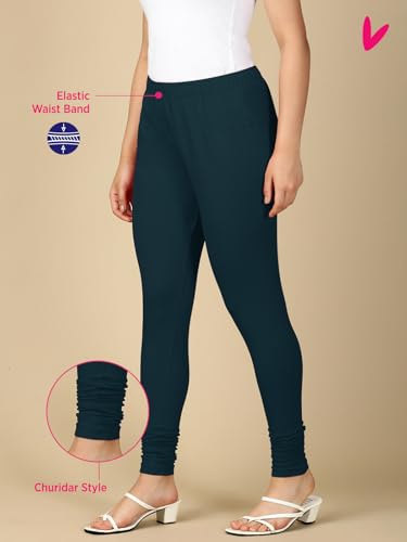 Image of Lux Cozi PYNK Solid Premium Cotton Lycra Churidar Leggings for Women | Regular Fit Elastic Waist Full Length Women Leggings | Free Size