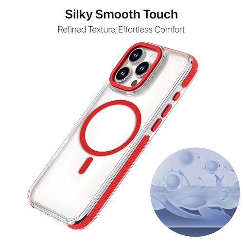 Image of eller sante Apex Magpro Back Cover Case for iPhone 16 Pro Scratch Resistant Camera Screen Protector TPU Shockproof 10ft Drop Protection Support Mag-Safe Wireless Charging- Red