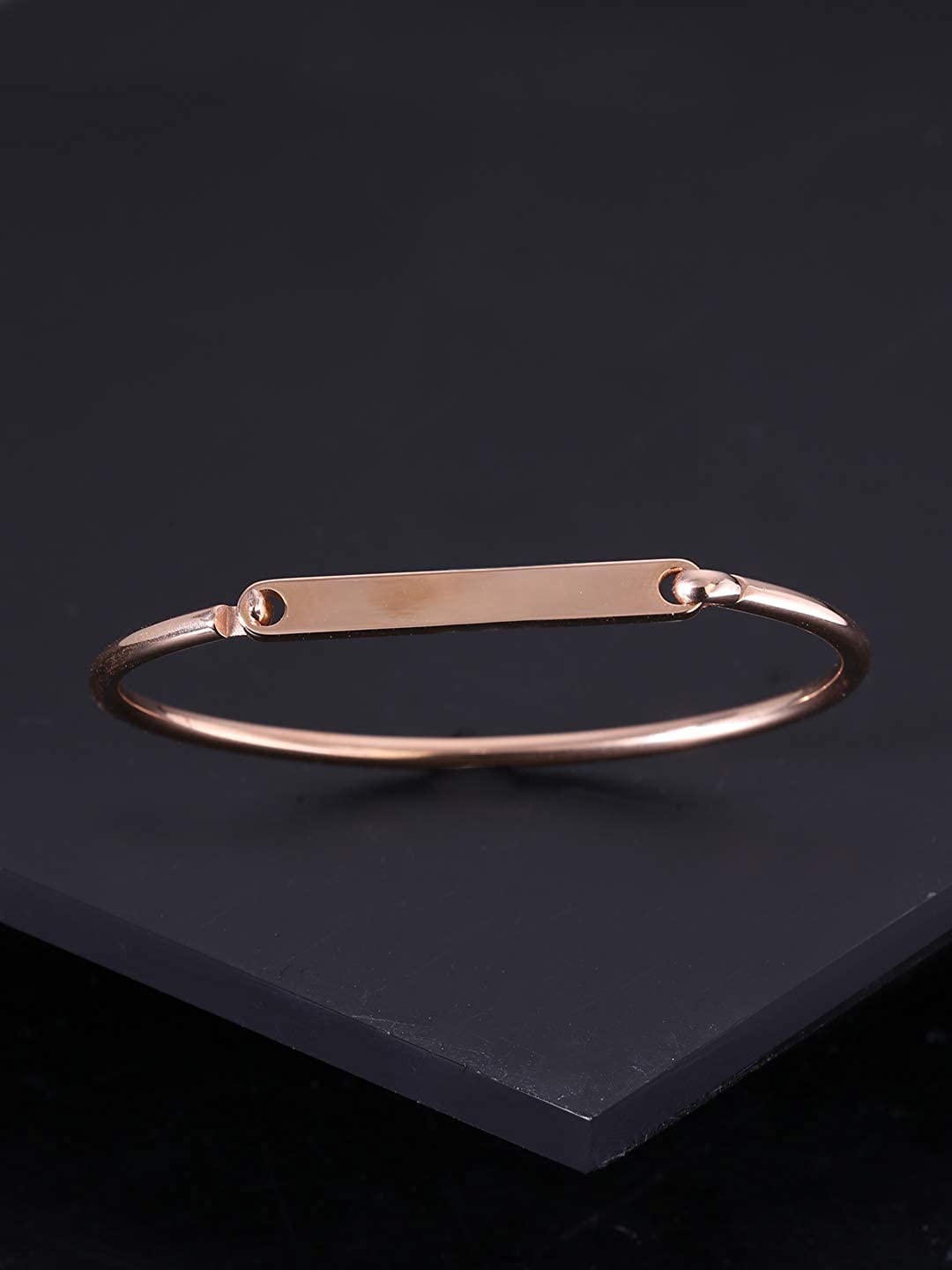 Women's Stainless Steel Rose Plated Bangle Style Kada Bracelet