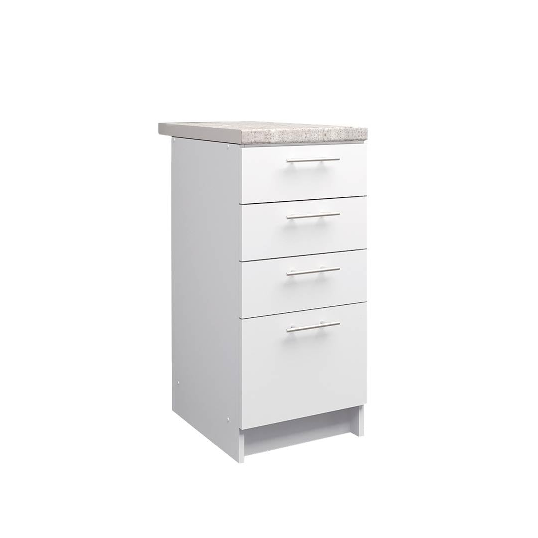 JD Greta Fixed Height 400mm Kitchen Drawer Base Cabinet Floor Unit with 38mm Worktop – White Matt — image 1