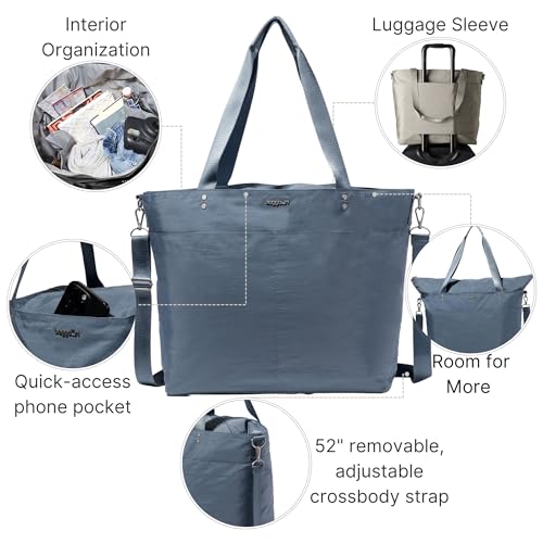 Image of Baggallini Carryall Tote - Lightweight Nylon Zipper Top Weekender Travel Beach Bag w /Luggage Sleeve