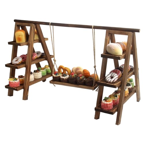 SIGOMAY Cupcake Stand, Wooden Serving Tray, 3 Tier Dessert Table Display set, Removable and Foldable Dessert Stands, Candy Cart for party, Cheese, Fruits, Nuts