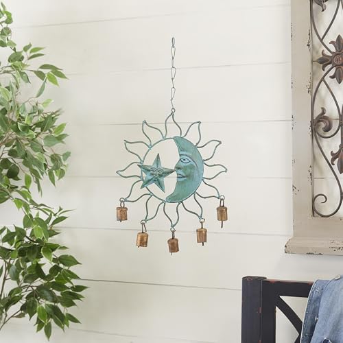 Deco 79 Metal Sun and Moon Windchime with Bells, 13" x 11" x 1", Turquoise - Image 6