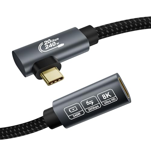 EUDOBEL 8K USB C Verlängerung 2m (USB C Extension 3.2 20Gbps PD3.1 240W 48V/5A Winkel 90 Grad) Video 4K@144 Hz/60Hz USBC Verlängerungskabel für Thunderbolt 4 PSVR2 iPad MacBook iPhone 17/16