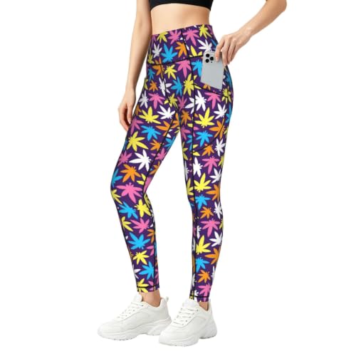 Pantalon de yoga ample pour femme au motif de mauvaises herbes vives et colorées