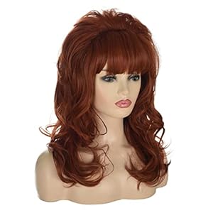 80er Jahre Hausfrau Perücke FVCENT Große Bouffant Haar Lange Wellige Klassische Bienenstock Perücken mit Bangs Verheiratete Kostüme für Frauen