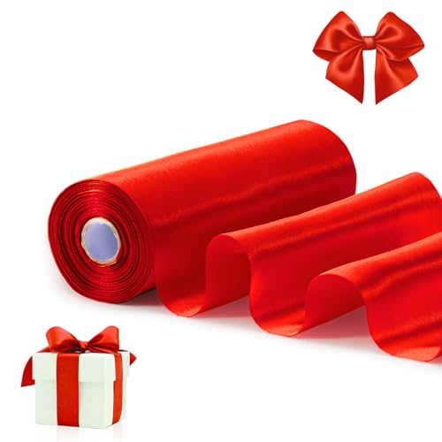 FAKILO Red Satin Ribbon 8 Inch x 22 yd Wide for Grand Opening Business Cuttings Ceremony Bow Christmas Festival Decor