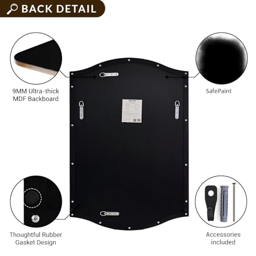 Image of ANDY STAR Rectangle Scalloped Mirror, 24 inchx40 inch Matte Black Bathroom Mirror in SUS304 Stainless Steel Metal Frame, Irregular Vanity Mirror with Unique Arched Top Design
