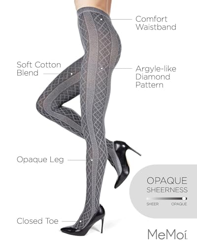 Image of MeMoi Juneau Diamonds Cotton Tights for Women, Cozy and Elegant Sweater Tights - Sizes Small to X-Large