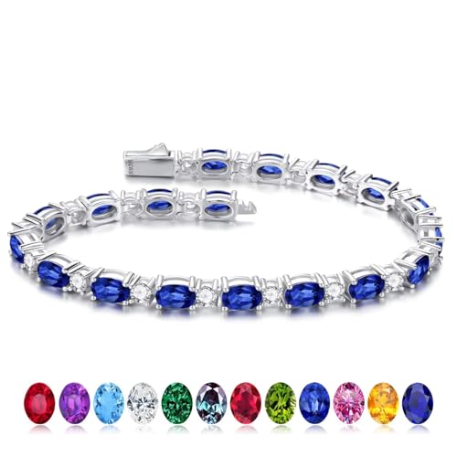 Iefil Simulated Sapphire Tennis Bracelets for Women - September Birthstone Bracelet Sterling Silver Anniversary Birthday Gifts for Women Jewelry Gifts for Woman Her 7.5