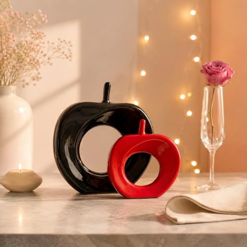 Image of Home D�cor Apple Shape Statues| Glossy Ceramic Figurines - (Set of 2 Piece, Red & Black)